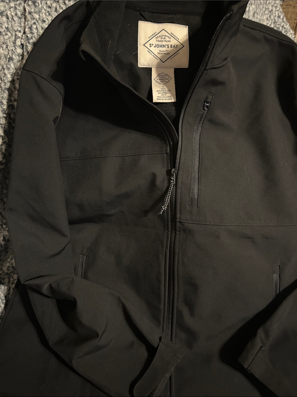 St. John's Bay Men's Black Windbreaker Jacket with Zip Pockets